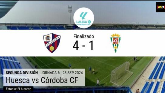 El Huesca, con poco fútbol y mucha eficacia, golea al Córdoba