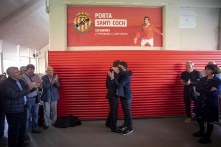 Santi Coch, en su homenaje en el Nou Estadi el pasado mes de abril