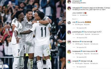 El post de Rodrygo y la respuesta de Bellingham.