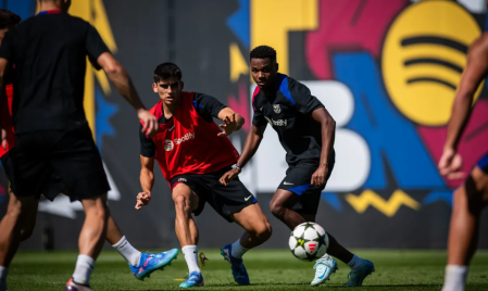 Ansu Fati, en el entrenamiento del Barça del 16 de septiembre de 2024