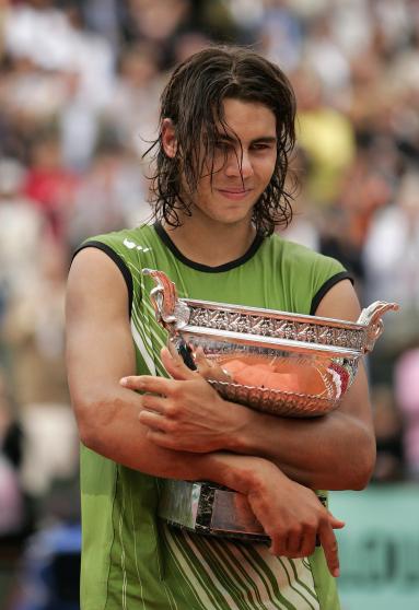 MONTE CARLO - APRIL 15: Rafael Nadal of Spain serves to against Karol Kucera of Slovakia during the first round of the Tennis Masters at The Monte Carlo Country Club, Monaco on April 15, 2003. (Photo by Clive Brunskill/Getty Images)