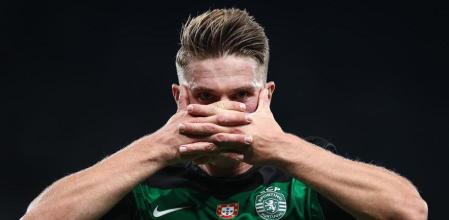 Gyokeres celebra su primer gol en Champions League