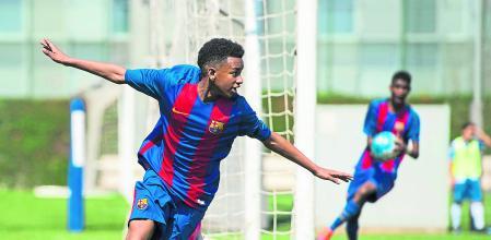 Alejandro Balde, en el Infantil A en un Barça-Espanyol