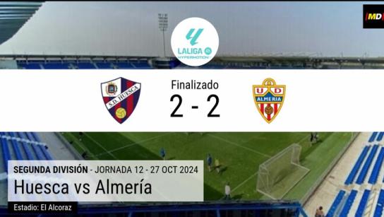 El Almería iguala un 2-0 en dos minutos ante un Huesca con diez