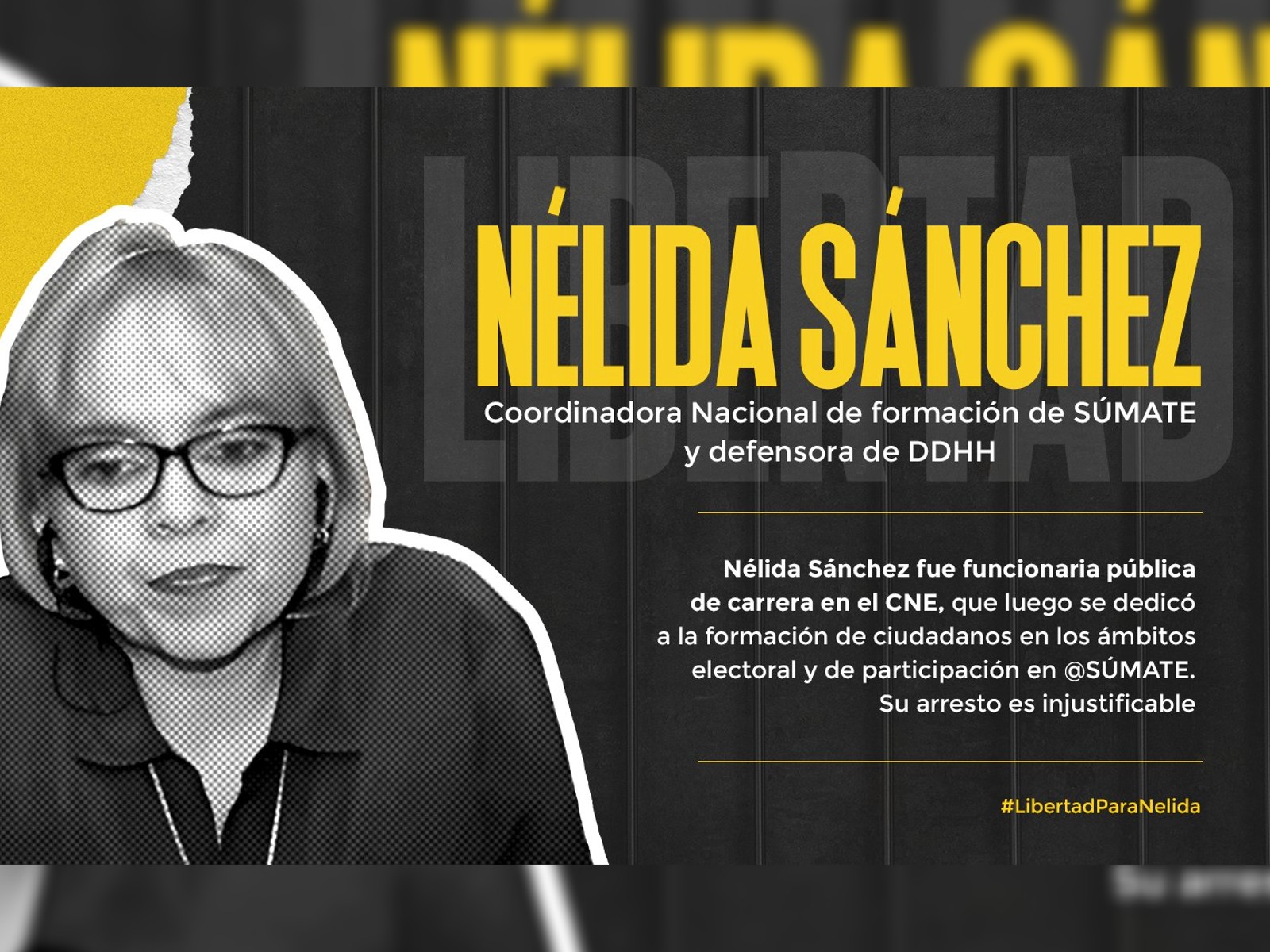 La defensora y técnico electoral Nélida Sánchez tiene más de 40 días detenida