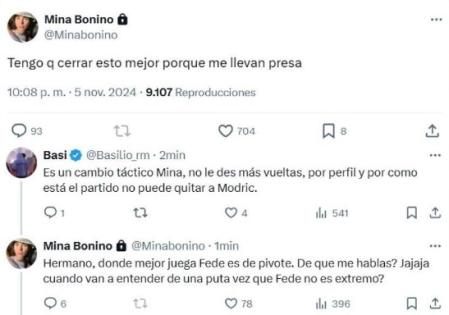 Captura de pantalla de la cuenta de X de Mina Bonino (@MinaBonino)
