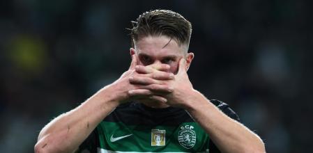 Viktor Gyökeres, celebrando un gol ante el Manchester City.