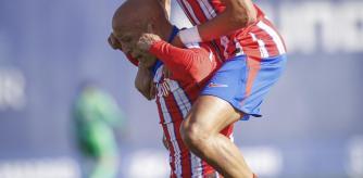 Víctor Mollejo celebra el gol marcado con el Atlético de Madrid B.