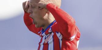 Víctor Mollejo, celebrando el gol con el Atlético de Madrid B.