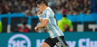 Giuliano Simeone, futbolista del Atlético de Madrid, en su debut con la selección de Argentina.