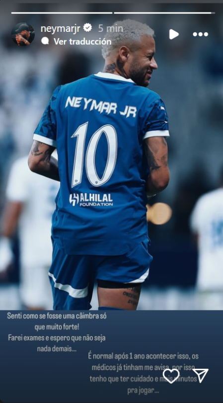 Primer mensaje de Neymar tras caer lesionado con el Al HIlal