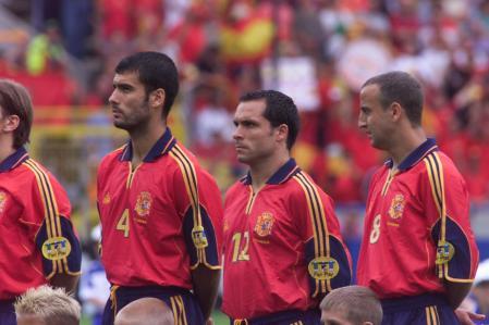 Guardiola, Sergi Barjuan y Fran, en la Eurocopa 2000